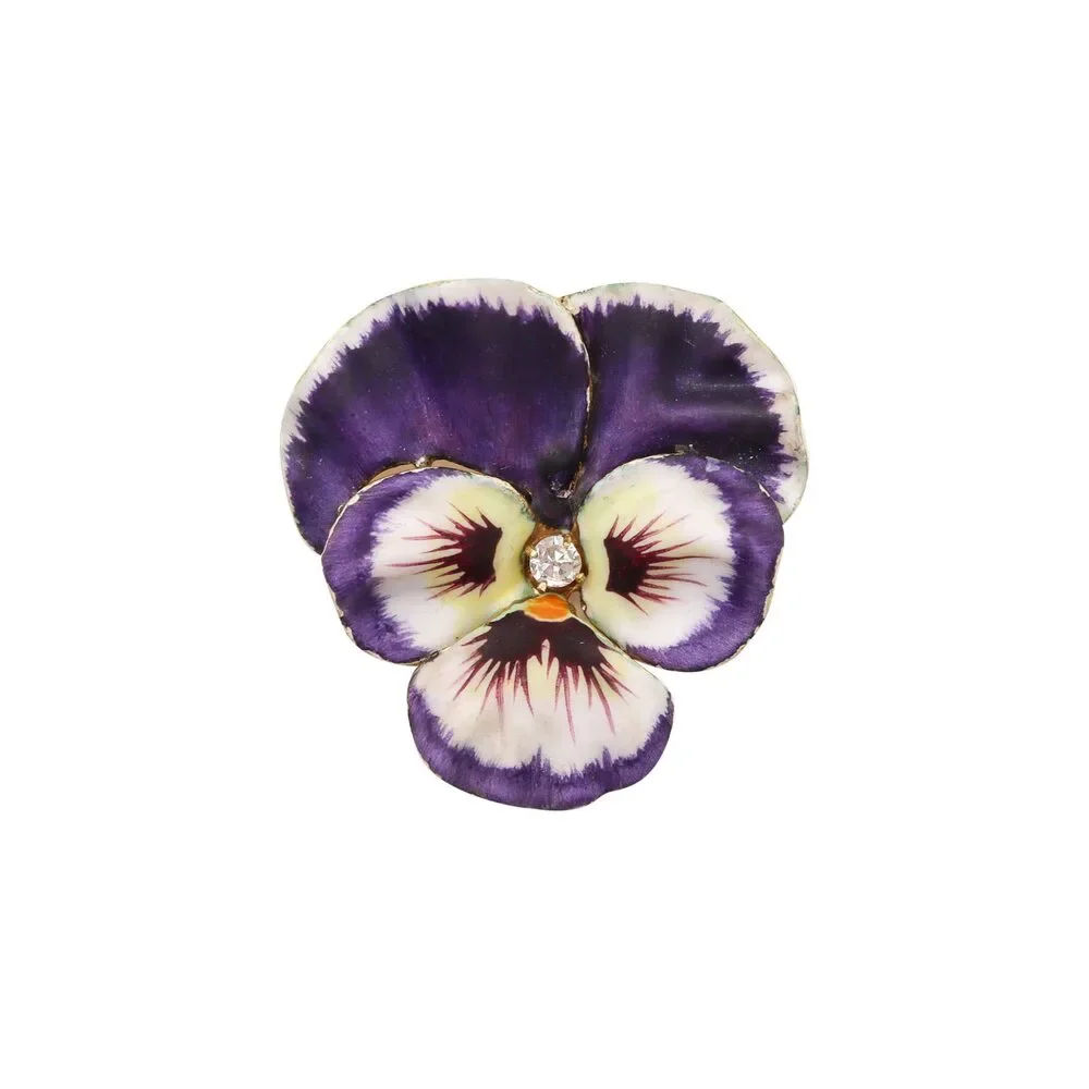 Crane & Theurer 1900 Art Nouveau Enameled Pansy Pendant 14Kt  Diamond - Picture 6 of 8
